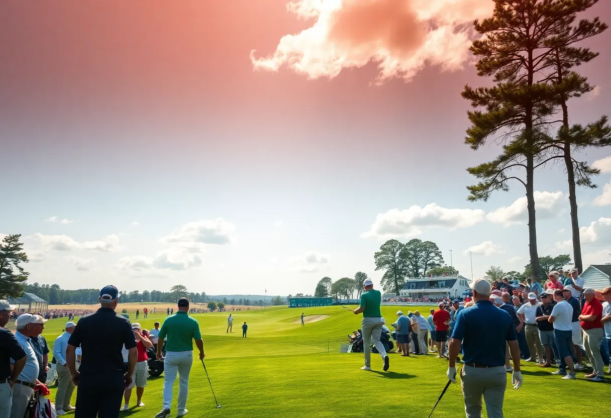 Golfers competing at the RSM Classic in a scenic environment.