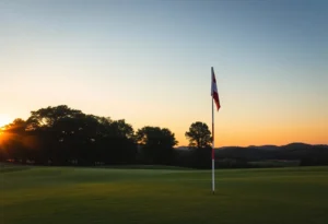 A peaceful golf course scene honoring the memory of a veteran