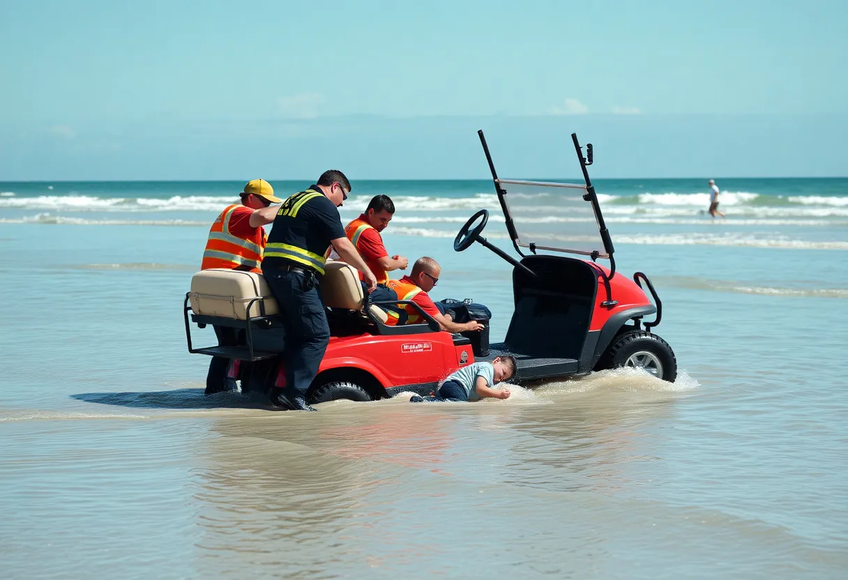 Emergency rescuers responding to a golf cart incident at North Myrtle Beach