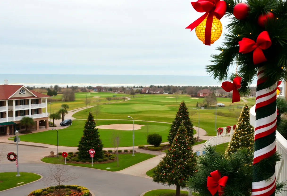 Holidays in Myrtle Beach with golf courses and festive decorations
