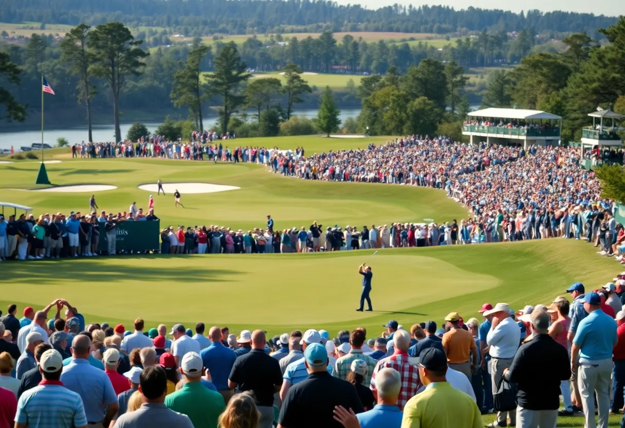 Golf course with spectators during a tournament