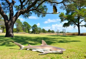 Hammerhead shark on the ground at Myrtle Beach disc golf course