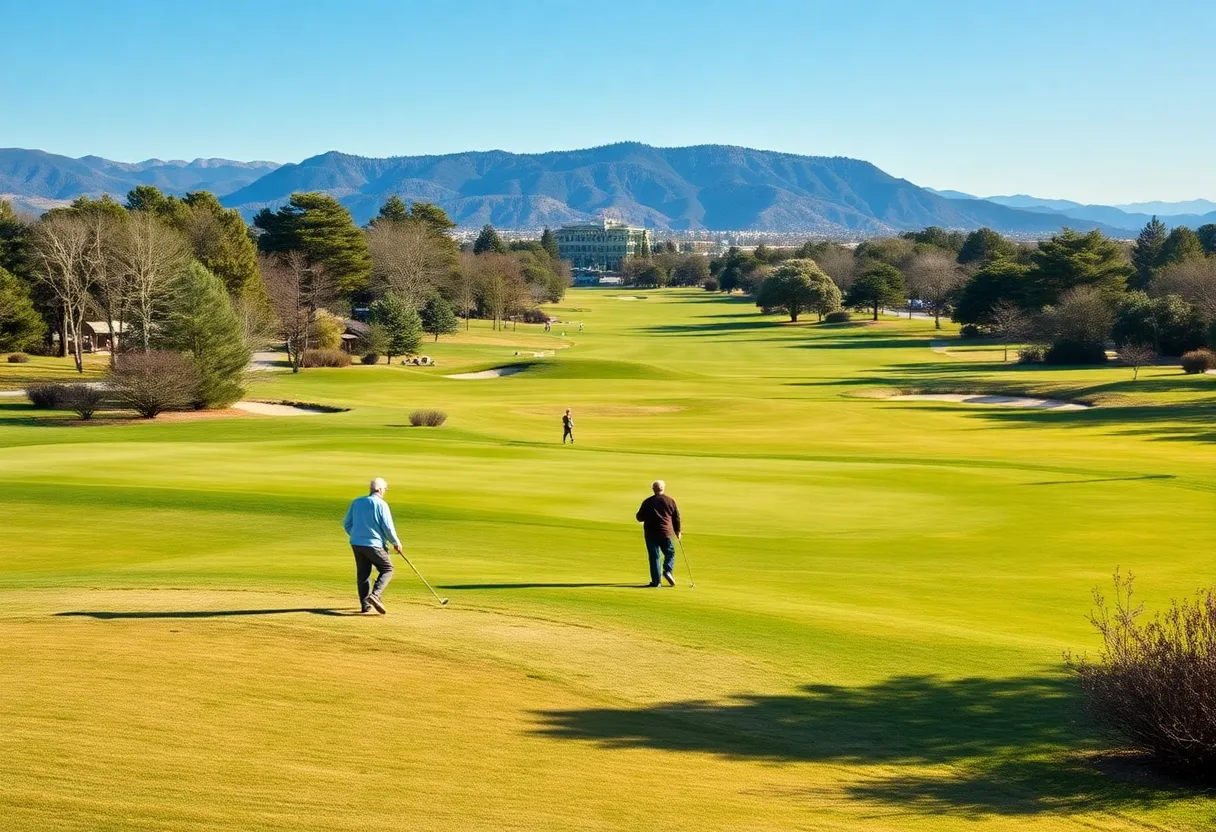 Retirees playing golf in a warm winter destination