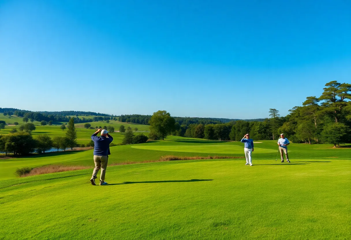 Retirees enjoying golf on a sunny day at an affordable course