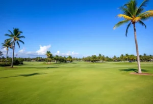 Scenic view of a golf course during a tournament in the Bahamas