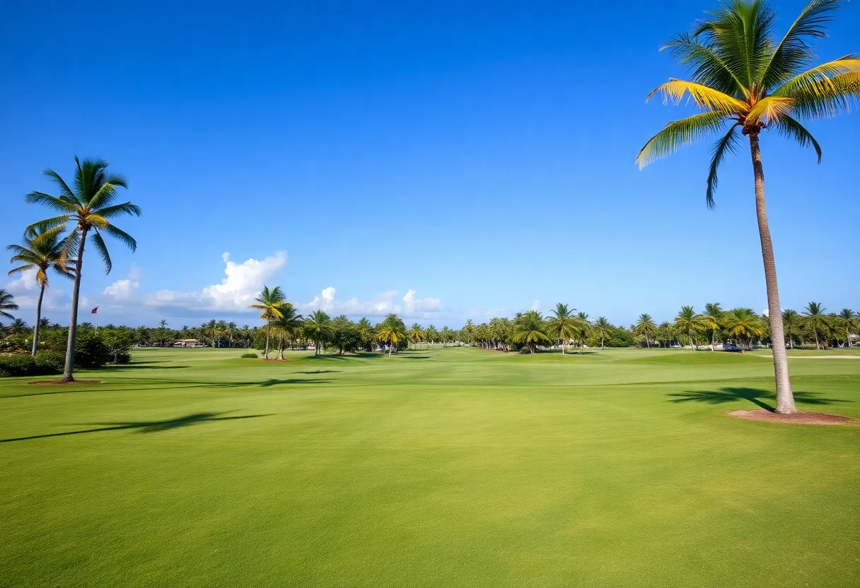 Scenic view of a golf course during a tournament in the Bahamas