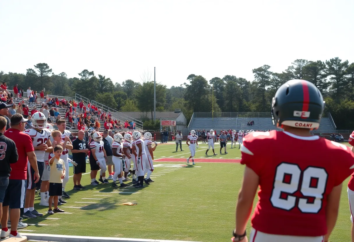 High school football players competing during a game in South Carolina.
