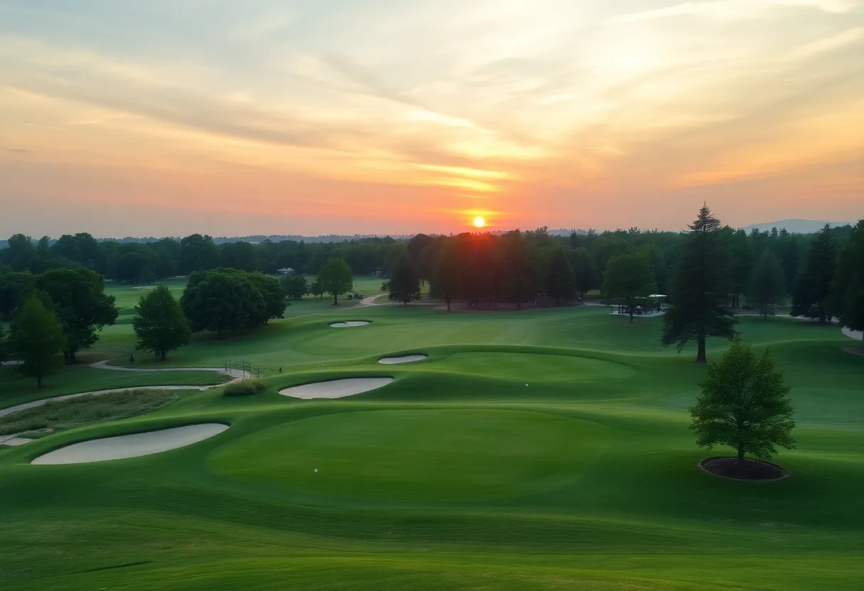 Scenic view of a golf course during sunset in Brinkhaven, Ohio