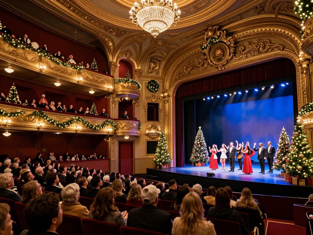 Festively decorated theater during the Carolina Opry Christmas Special