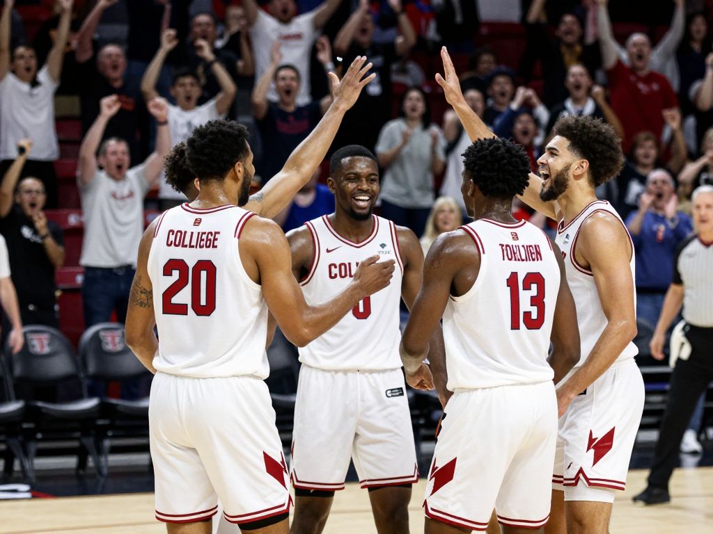 Coastal Carolina basketball team celebrating their win