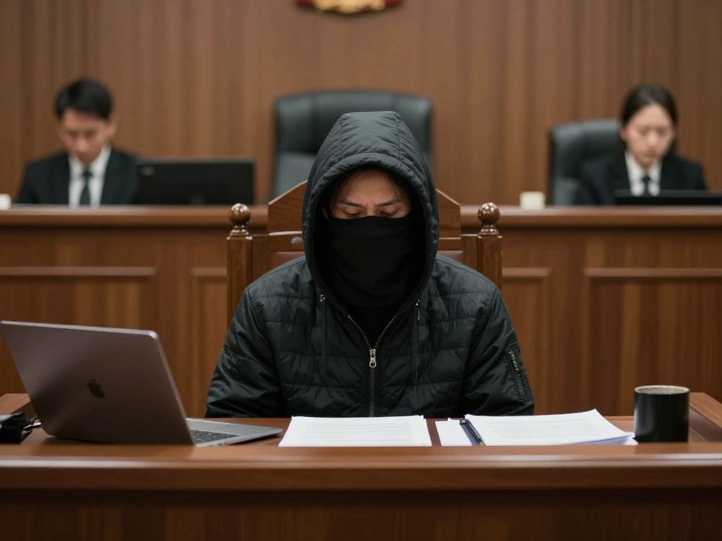 Courtroom illustration related to cyberstalking case