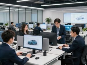 Teams collaborating in an automotive technology setting