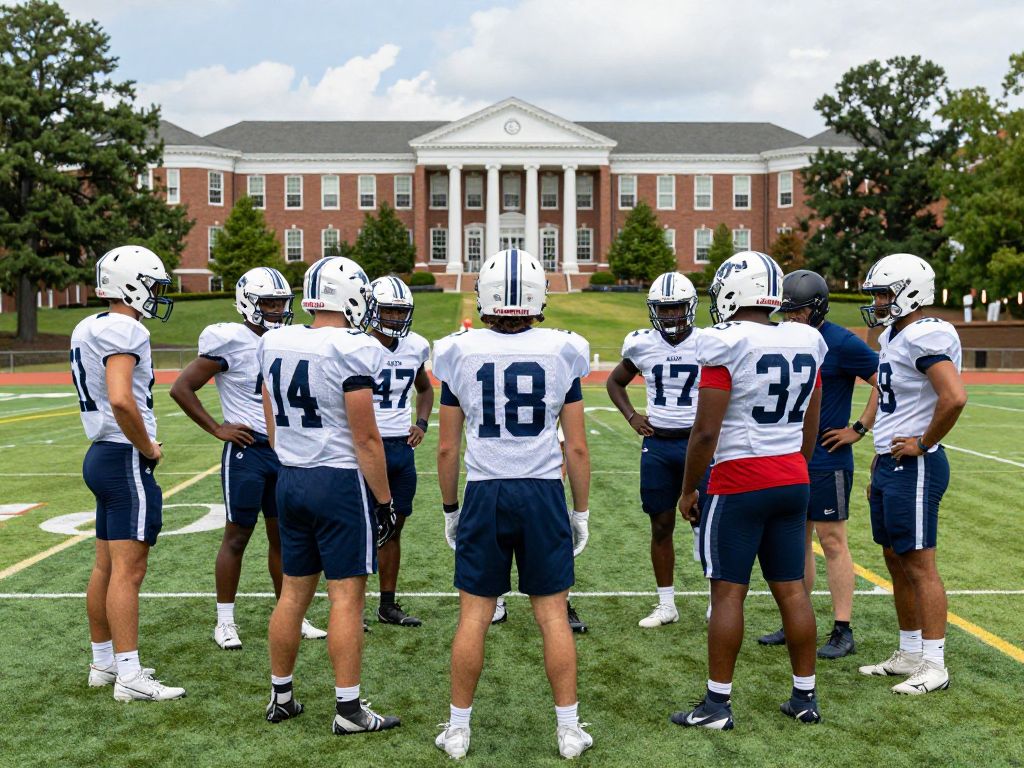 South Carolina Gamecocks football team strategizing during practice