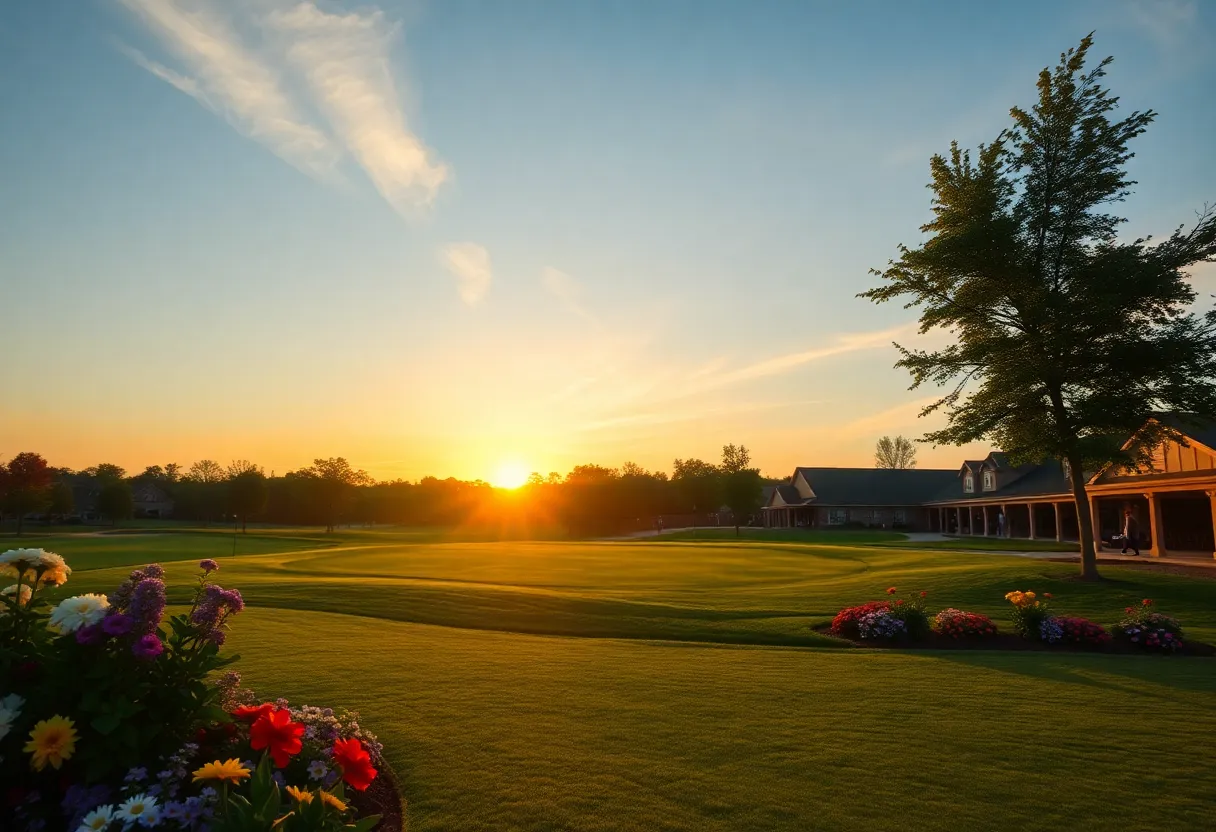 Golf course with community members enjoying a sunny day.