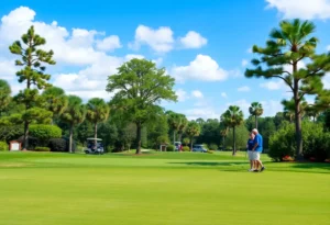Retirees playing golf on a beautiful course in Myrtle Beach, South Carolina