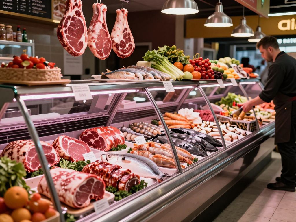 Interior of Hoof, Line and Sinker showcasing meats and seafood