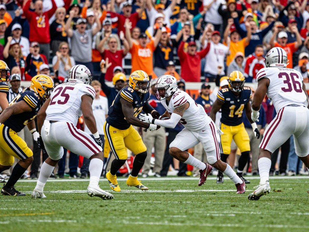 Players competing fiercely during the Independence Bowl game.