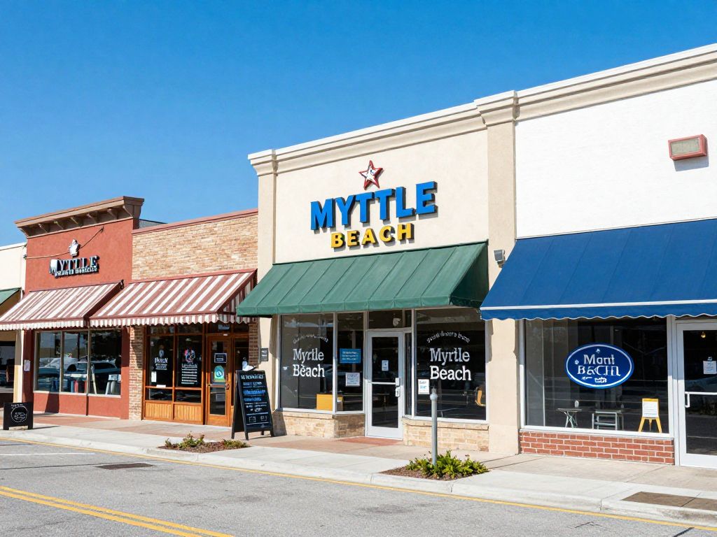 Myrtle Beach business district featuring local shops and restaurants