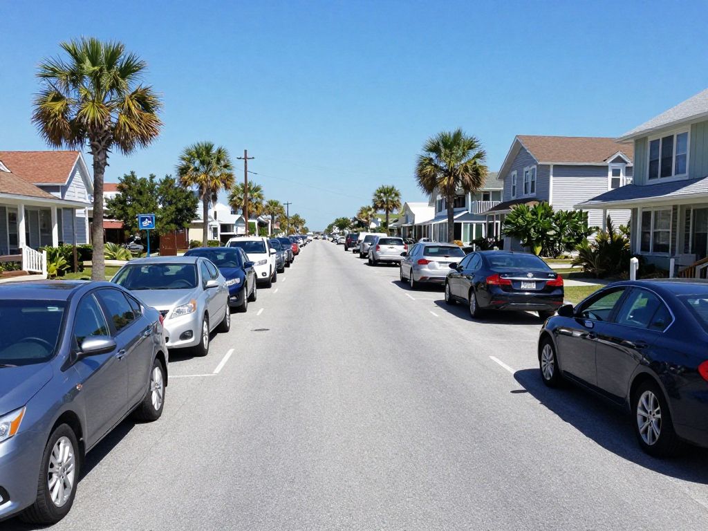 Vehicles parked in Myrtle Beach, illustrating the financial pressures of car ownership.