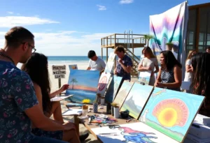 Diverse artists collaborating in Myrtle Beach's beautiful environment.