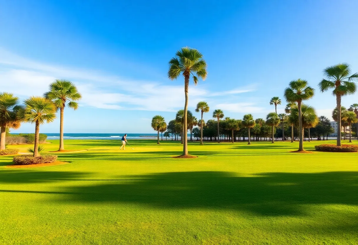 Beautiful golf course in Myrtle Beach under clear skies