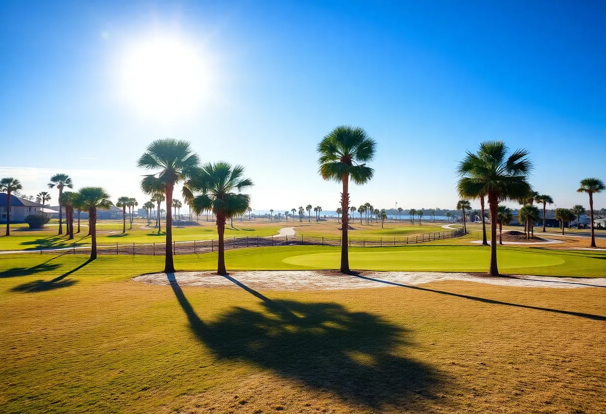 Golf course in Myrtle Beach during winter with sunny weather