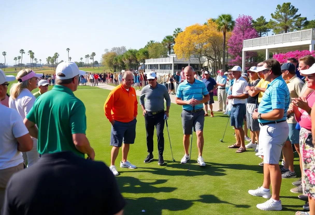 Golfers at Myrtle Beach participating in charity event for autism awareness