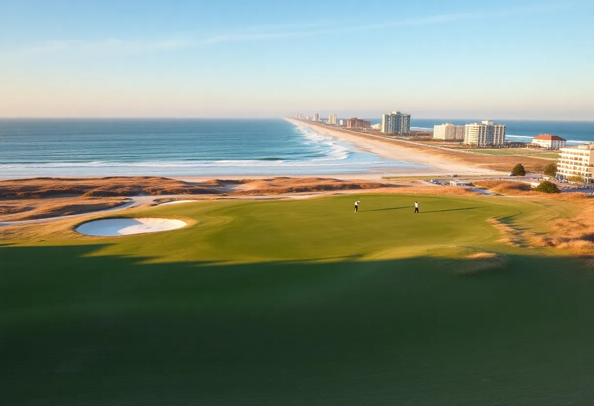 Golfers enjoying a winter day at Myrtle Beach with ocean views