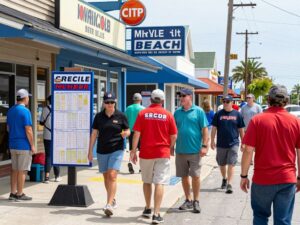 Crowd at a Myrtle Beach store purchasing Powerball tickets.
