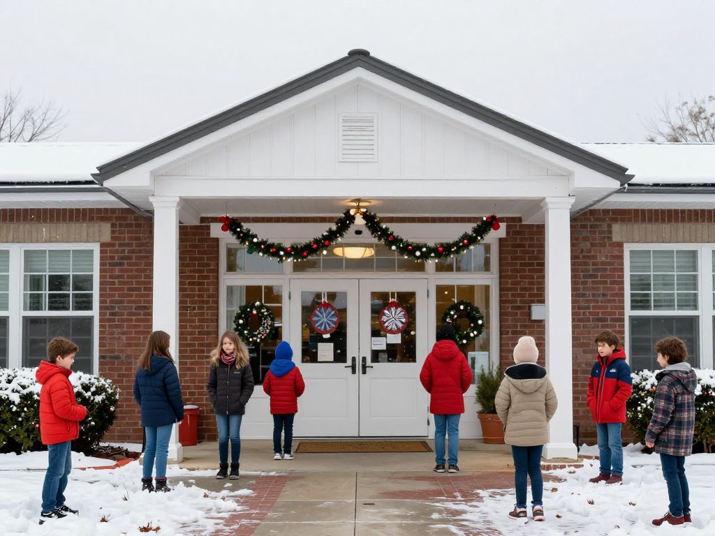 Winter scene of Myrtle Beach school with holiday decorations