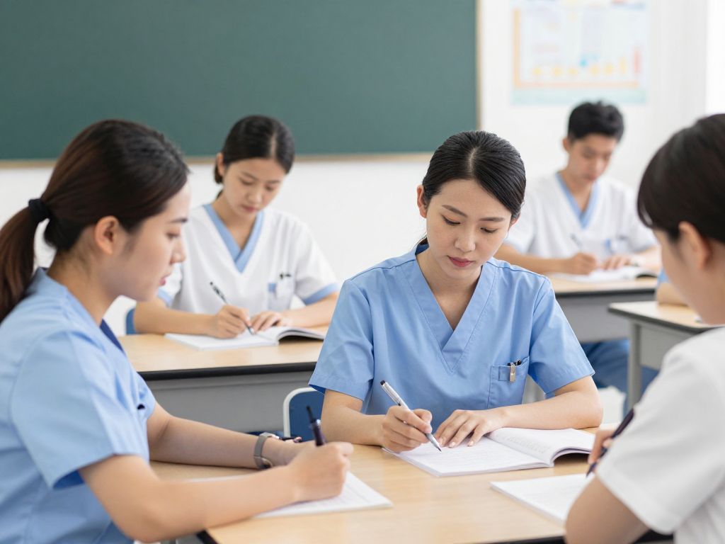 Diverse nursing students in a hands-on classroom setting.