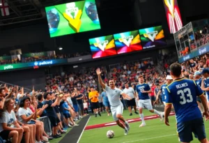 A collage of various sports events happening in Orlando including basketball, football and golf.