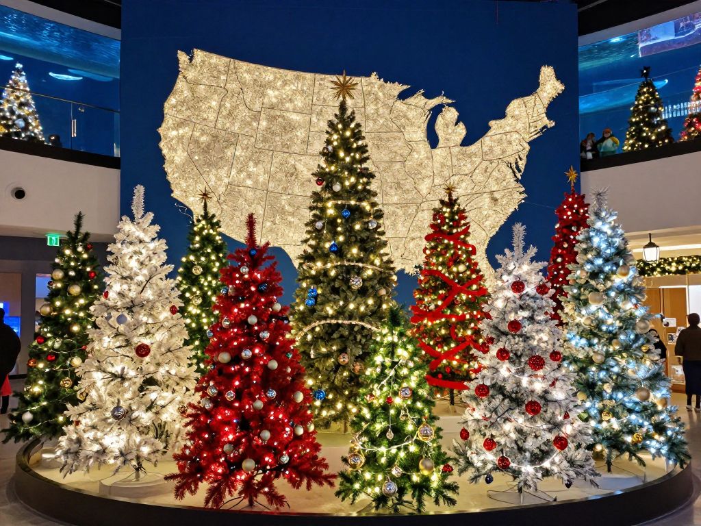 Decorated Christmas trees representing U.S. states at Ripley's Festival of Trees in Myrtle Beach