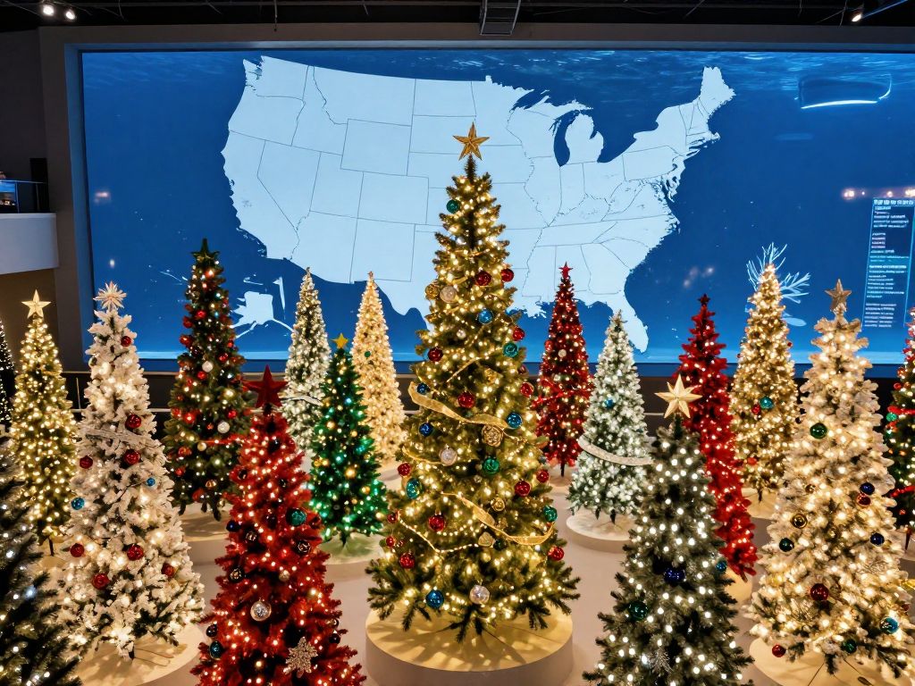 Display of decorated trees representing U.S. states at Ripley's Festival of Trees