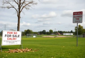Closed River Oaks Golf Club with construction plans in view