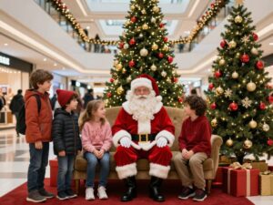 Families enjoying the holidays with Santa at Tanger Outlets