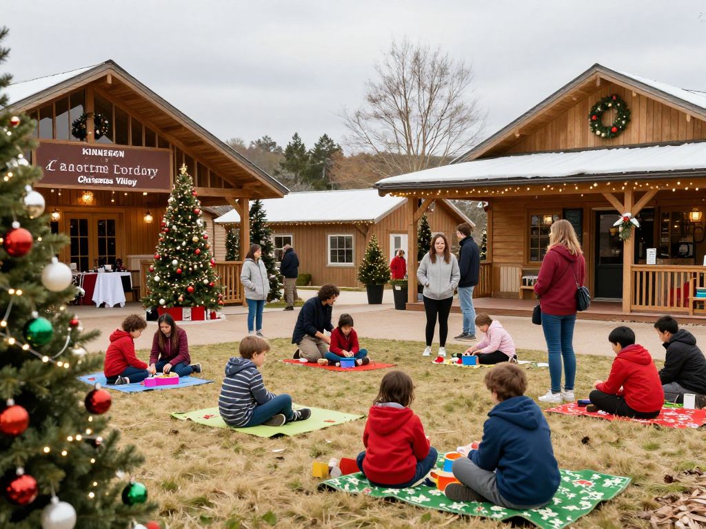 Families enjoying sensory-friendly holiday activities at Kingston Resorts Christmas Village in Myrtle Beach.
