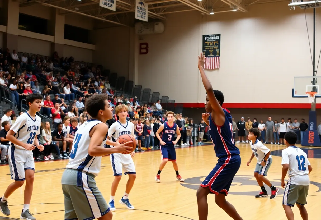 Players competing in the St. James High School basketball tournament