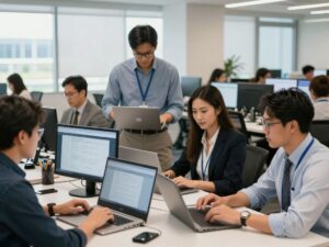 Team collaboration in a Myrtle Beach office focusing on business innovation