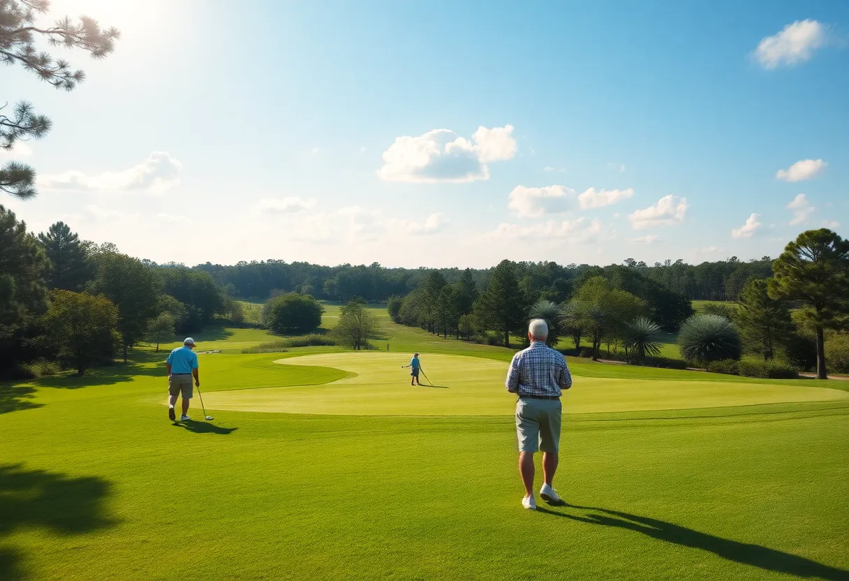 Golfers enjoying a sunny day at a golf course in South Carolina.