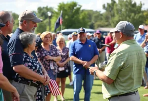 Memorial gathering for firefighter Thomas Donadee with golf elements.