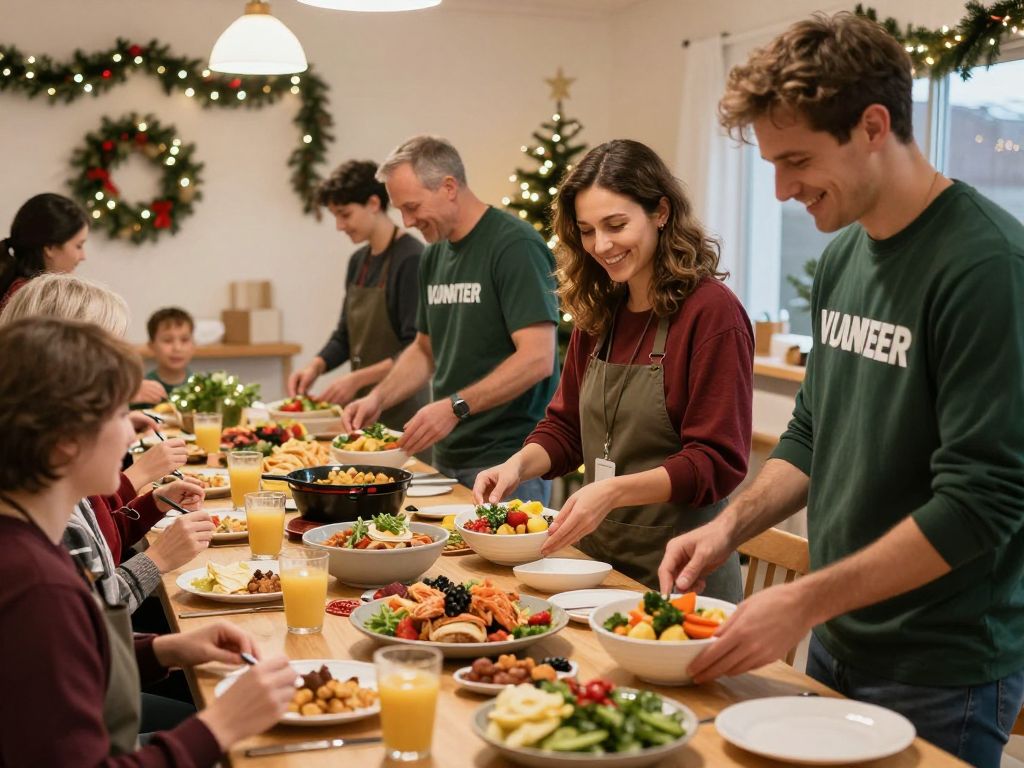 Volunteers working together to prepare holiday meals for the community in Myrtle Beach.