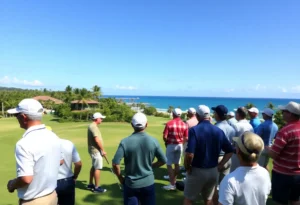Golfers competing in the White Sands Bahamas Men’s Invitational at Ocean Club Golf Course.