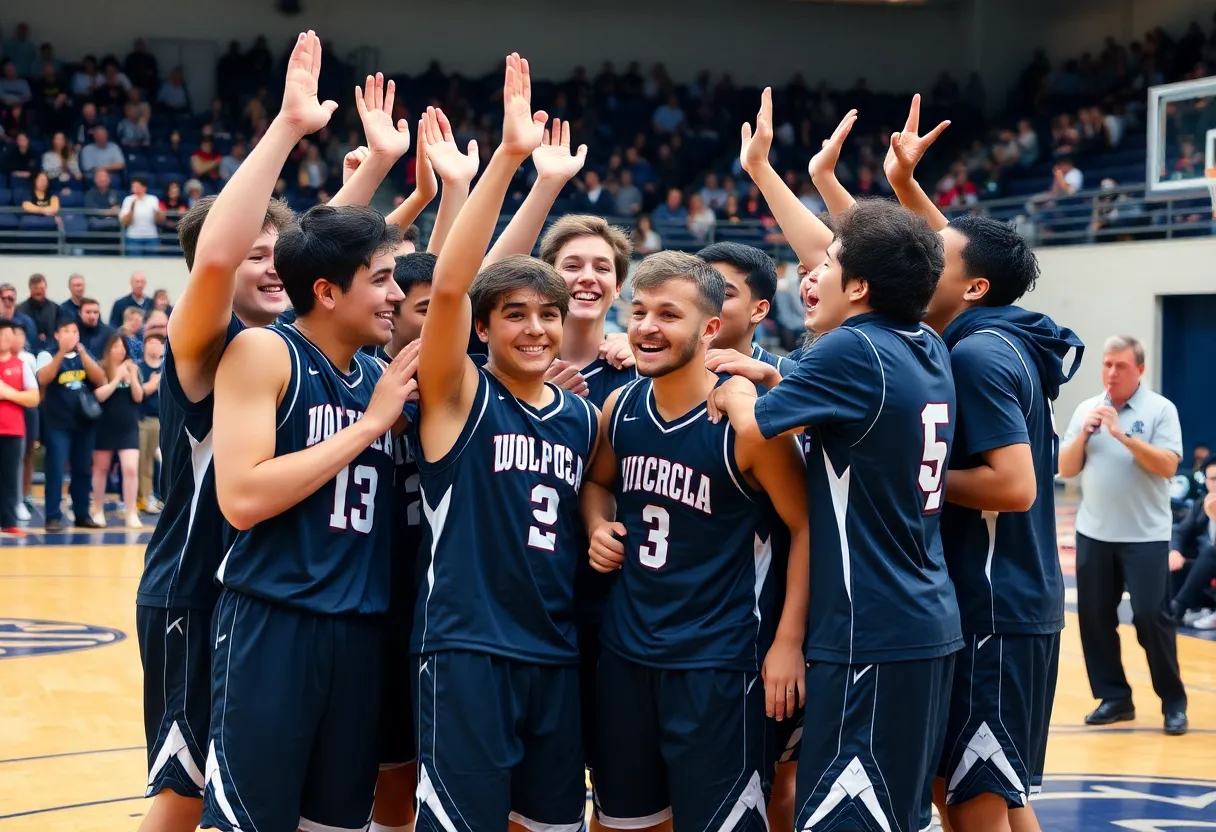 Whiteville Boys basketball team celebrating their victory at Shootout by the Sea