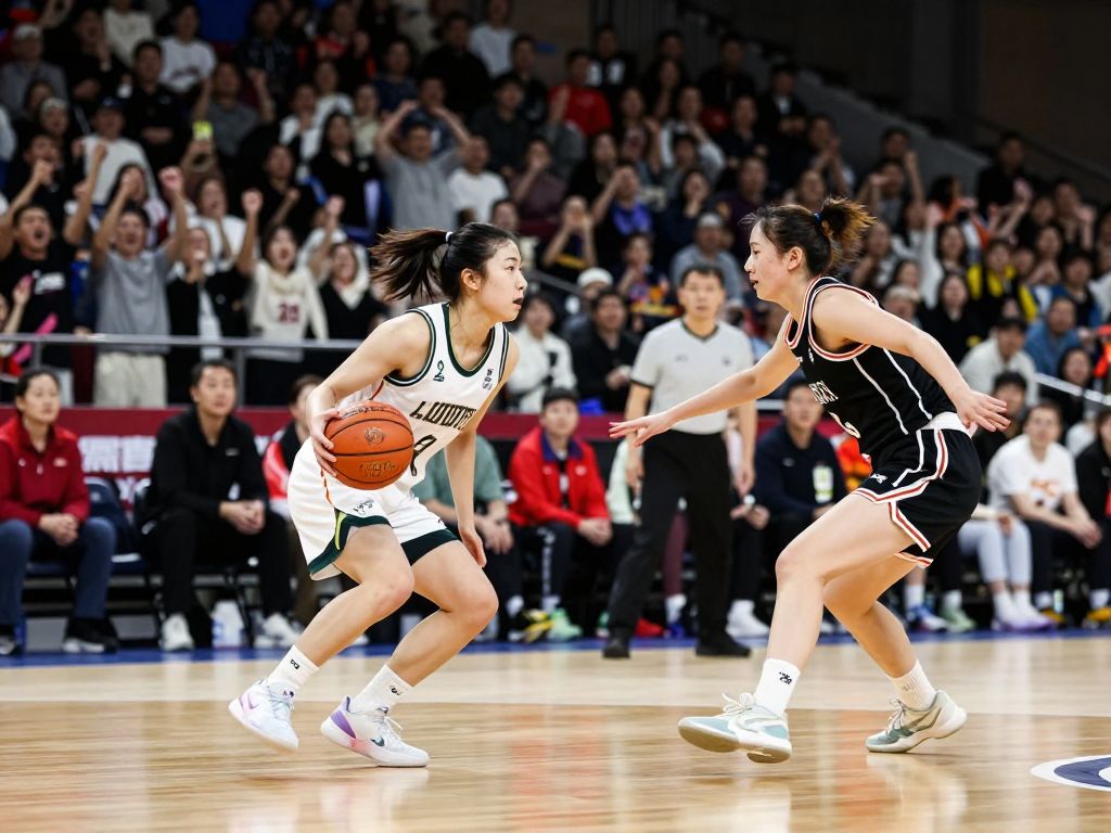 Women's basketball teams competing during a game