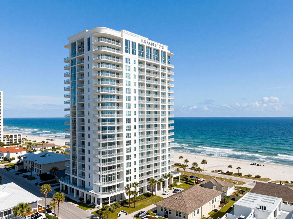 Oceanfront view of Yachtsman South Tower condominiums in Myrtle Beach