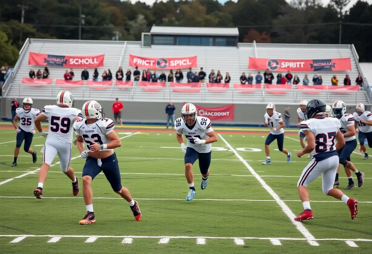 A.C. Flora High School football players practicing on the field