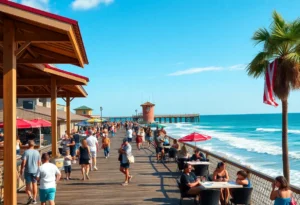 A vibrant summer day at Apache Pier with families and activities