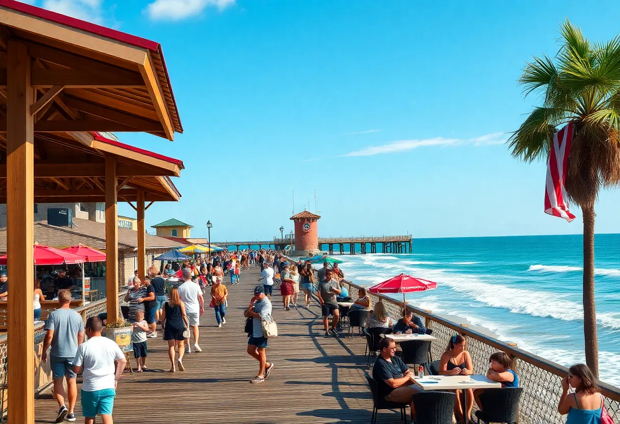 A vibrant summer day at Apache Pier with families and activities