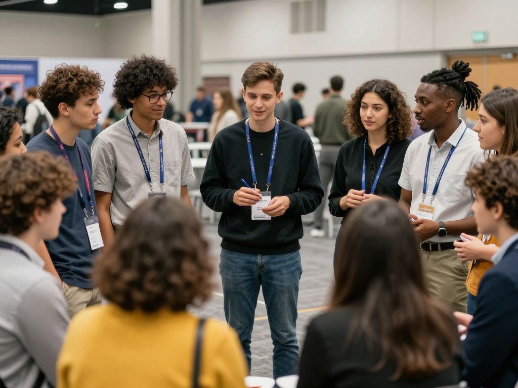 A group of students participating in collaborative activities at the Beta Club conference.